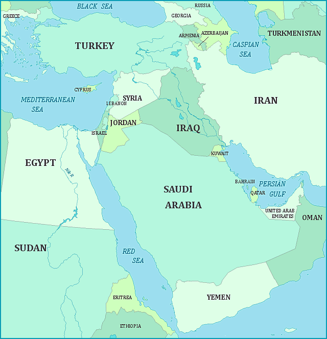 Map of the Middle East and Turkey