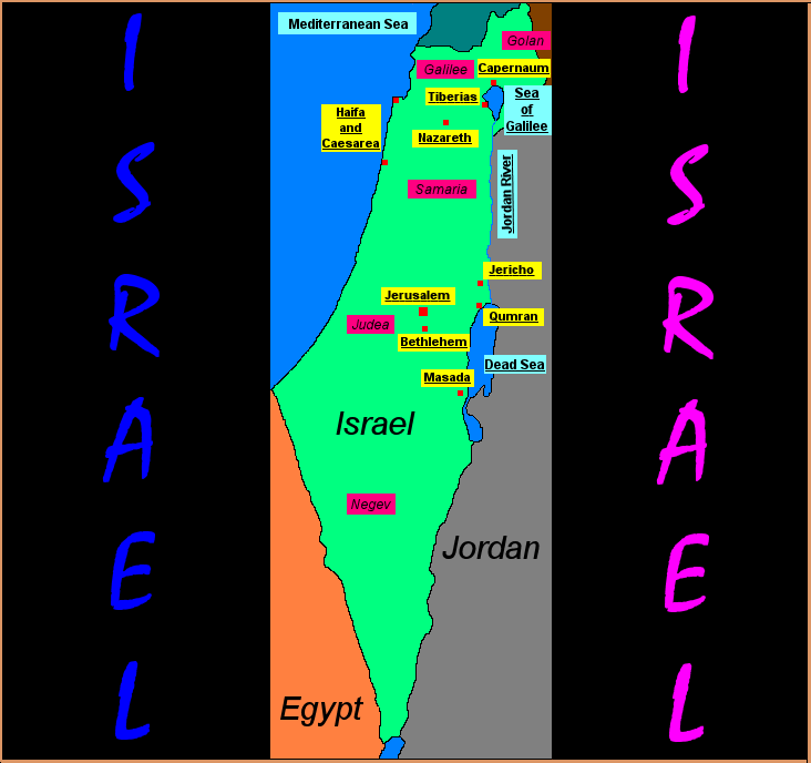 Map of Israel with links to various cities and images of them