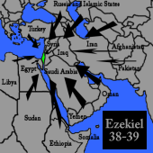 Map of the Middle East countries that will invade Israel and links to a page that discusses this event